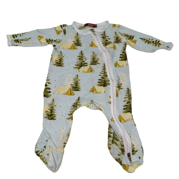 Milkbarn Kids Bamboo Zipper Footed Romper Camping Tent Print 3–6 Mos Sustainable - Picture 2 of 4